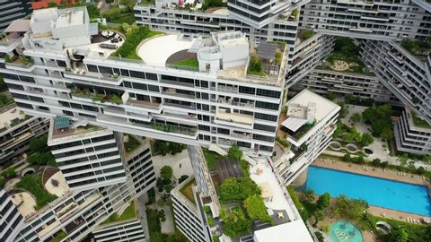 2020/01/02 SINGAPORE. Drone Aerial view 4k Footage of The Interlace Condo , Singapore.
