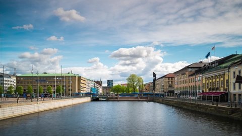 Gothenburg, Sweden - May 05 2019: A timelapse video the square of Brunnsparken in Gothenburg during the morning hours