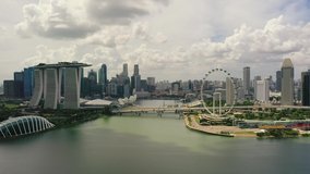 Drone Aerial view 4k Footage of Singapore City Skyline at Marina Bay Singapore