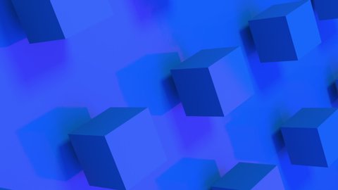 Vertical video of seamless loop of 3D blue cubes rotating on a royal blue background. Space to put your text. Textless 3D animation great for social media ads.