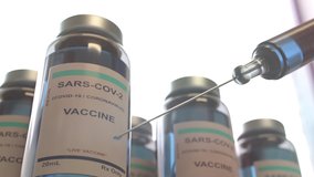 Coronavirus vaccine bottles. Syringe close-up for COVID-19. Pharmaceutical industry concept. - Powered by Shutterstock - Get 15% off with code: PIKWIZARD15