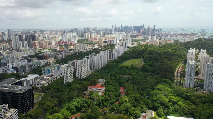 Drone Aerial view 4k Footage Of Singapore Skyscrapers With City. Corporate Offices Singapore. Central Business District Royalty-Free Stock Footage #1055221253