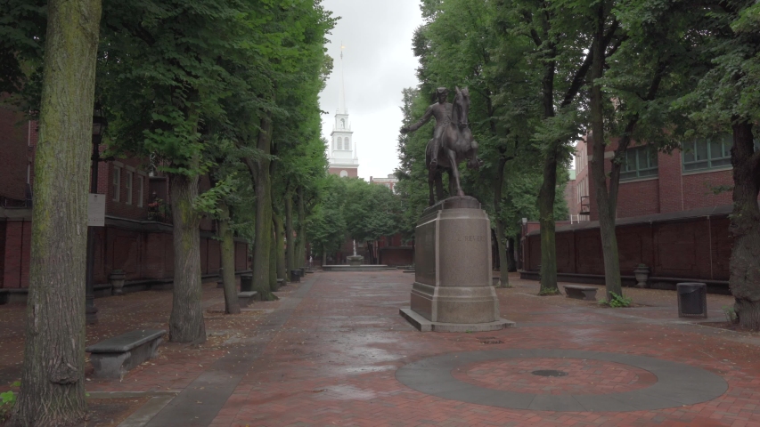 Static video of Paul Revere Statue in Boston, Massachusetts.