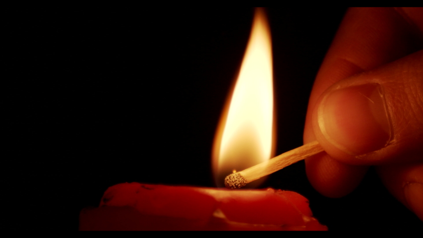 Match Lighting Close-up Macro With Single Candle Flame Isolated on Black Background In Slow Motion | Shutterstock HD Video #1055232995