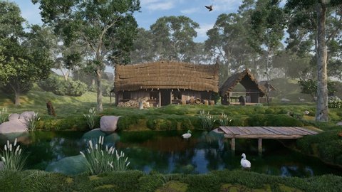 Cottage by the Lake in Natural Daylight 3D Rendering