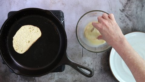 Making  French Toast in a Cast Iron Skillet