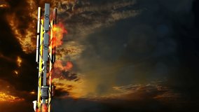 4K 60fps video - 5G cellular communication antenna burning on sunset sky background - protest against 5G waves concept, UHD 3D animation - Powered by Shutterstock - Get 15% off with code: PIKWIZARD15