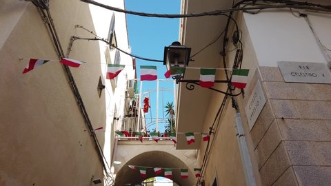 italy streets picturesque south italian town village with flags , 