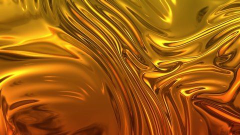 Animated metalic gradient in 4k. 3D render of wavy cloth surface that forms ripples like in liquid metal surface or folds in tissue. Red yellow gradient of foil forms folds in slow motion. 33