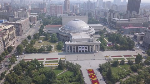 D-Cinelike. Russia, Novosibirsk - July 19, 2018: Novosibirsk State Academic Theater of Opera and Ballet, Aerial View