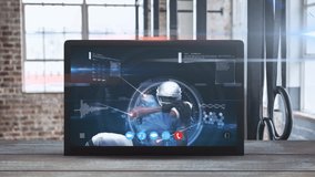 Animation of digital display of tablet computer showing life streaming of African American man exercising, data processing with coronavirus Covid 19 spreading - Powered by Shutterstock - Get 15% off with code: PIKWIZARD15
