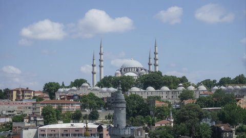 istanbul turkey istanbul 24 June 2020 historic downtown and the historic Ottoman era Suleymaniye mosque peninsula views from the sunny blue sky on a cloudy day