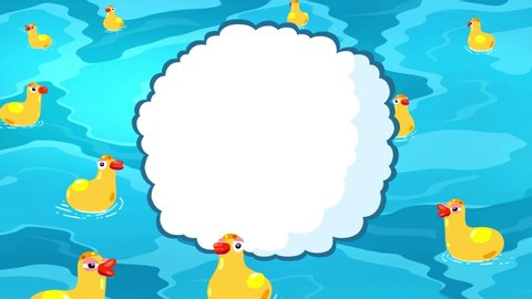 Swimming cartoon yellow ducks on pond background with title  loop. Good for intro, opener or looping background for kids. Sweet chiildren animation.