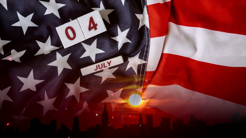 Nighttime projection and fireworks show God Bless America Happy Fourth 4th of July celebrating Independence Day United States of America 