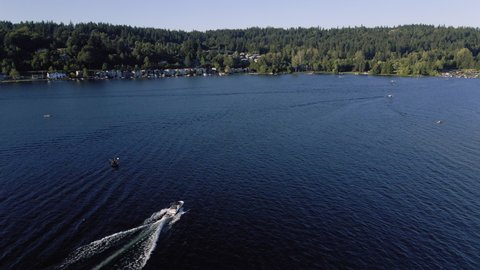 Summer Watersports Boating Aerial on Popular Lake
