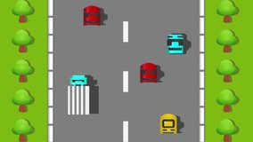 Car Traffic on the road ,Bird eye view ,Racing Game top down view 8 bit Old video game. retro style,Seamless Loop Graphic Animation , 4K 2160p UHD 60fps.