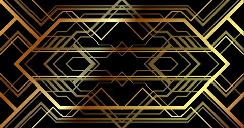 Art Deco banner with golden gatsby ornament. Horizontal background in retro style. Looped animation.
