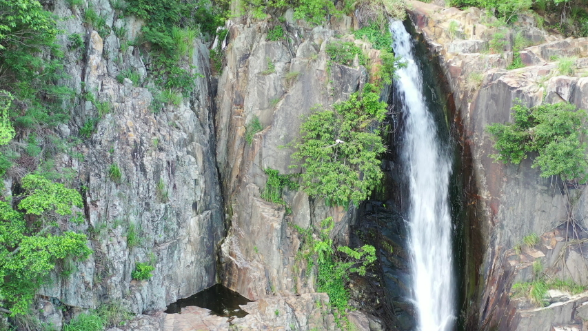 Waterfall next to a luxury apartment in southern district of Hong Kong