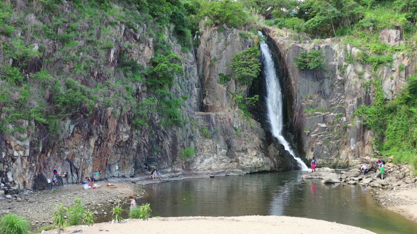Waterfall next to a luxury apartment in southern district of Hong Kong