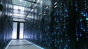 Data Center Style Numbers Raining in Server Racks. Animation Visualizing and Digitalizing Virtual Reality of Information, Data, Simulation, Quantum Super Computing, AI and Neural Networks - Powered by Shutterstock - Get 15% off with code: PIKWIZARD15