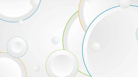 Grey paper circles with colorful outlines abstract motion background. Seamless looping. Video animation Ultra HD 4K 3840x2160