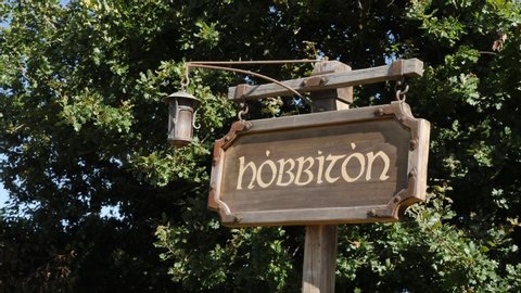 Hobbiton, New Zealand, 02.21.2020: Hobbit house at Hobbiton movie set in New Zealand