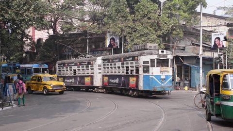 Kolkata - India
24th Dec 2019
Vintage or Heritage Tram of Kolkata running through a busy traffic