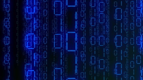 Matrix style blue binary code streaming down. The camera moves through the falling numbers. . Seamless loop. 4K