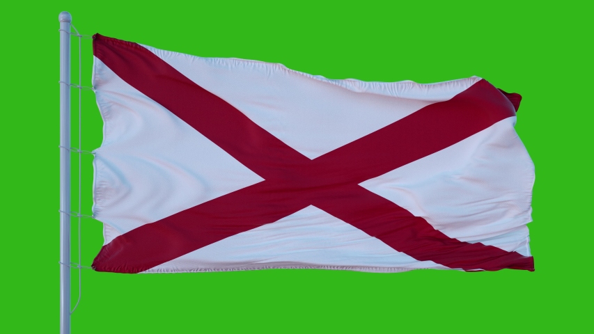 Isolated flag of United States Alabama on flagpole fluttering in wind, 3d rendering