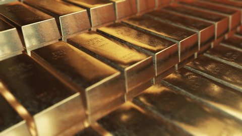 Realistic gold ingots animation with effective lighting abstract background for finance 4K stock video