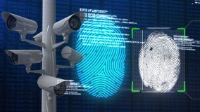 Animation of a scanned fingerprint, data processing with monitoring system blue background. Global online security concept. - Powered by Shutterstock - Get 15% off with code: PIKWIZARD15