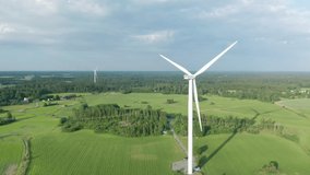 Aerial view of wind turbine rotating