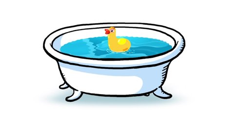 Cartoon yellow duck swimming in the bath tub. Sweet children animation.