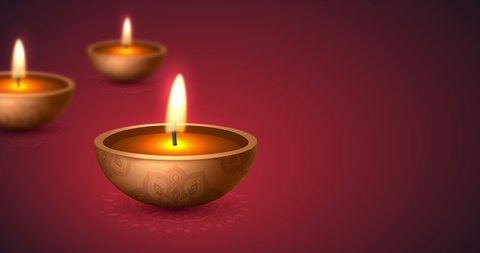 Happy Diwali, festival of lights. Burning diya lamps. Diwali celebration. 4K video animation.