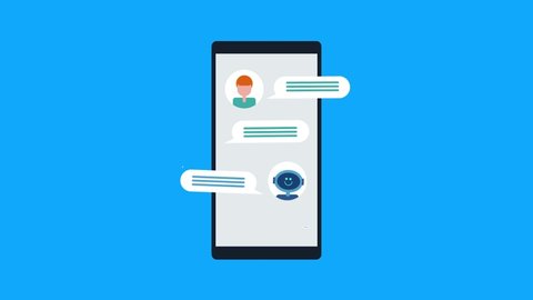 Chat bot on mobile screen conversion with customer, Chat bot taking to user, mobile artificial intelligence - conceptual 2D animation video clip