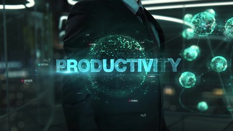 Businessman with Productivity hologram concept