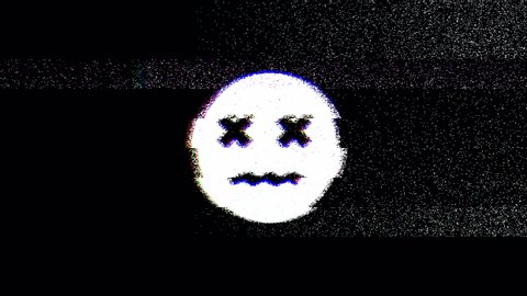 Dead emoji with glitch and noise distortion. 4k video.
