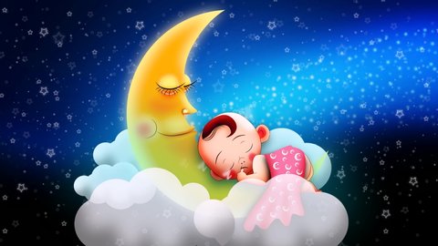 Moon. Stars. Clouds. Newborn. Kids sleep background 4K.