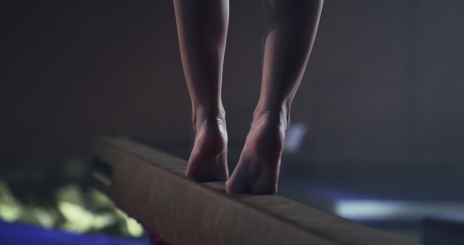 Feet Of Female Gymnast Closeup On A Balance Beam In The Gym Active Living Balance Concentration Gymnastics Competitive Mindset Concept 4k