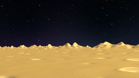 Moon surface side view moving background. Alien planet landscape with craters and mountains. 3d render looped animation.