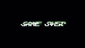 Retro video game screen with glitch. Game over with noisy distortion. 4k video.