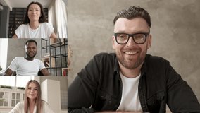 Discussing project online. Multi-ethnic group video call. Remote communication of happy multiracial young people. Working from home office during pandemic. Webcam view. Business chat conference - Powered by Shutterstock - Get 15% off with code: PIKWIZARD15