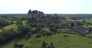 Biron castle, Dordogne - aerial approach