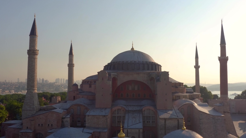 Hagia Sophia mosque and Istanbul skyline | Shutterstock HD Video #1055461349