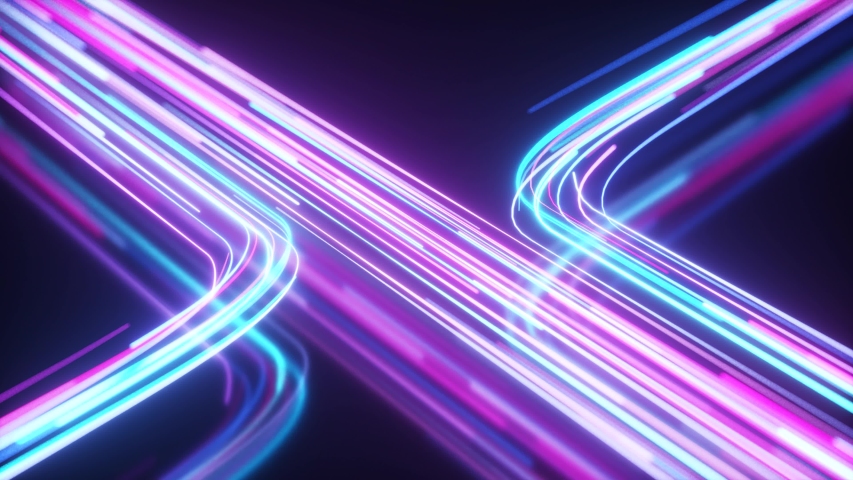 Blue and purple neon stream. High tech abstract curve background. Striped creative texture. Information transfer in a cyberspace. Rays of light in motion. Seamless loop 3d render. Royalty-Free Stock Footage #1055467958