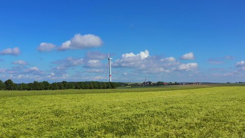 AERIAL WS Wind turbine and fields in Windpark / Saargau, Rhineland-Palatinate, Germany