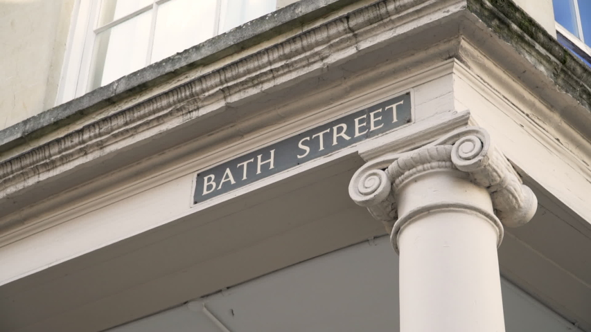 Bath Street road sign, Sunny day, City of Bath, Somerset, England, UK