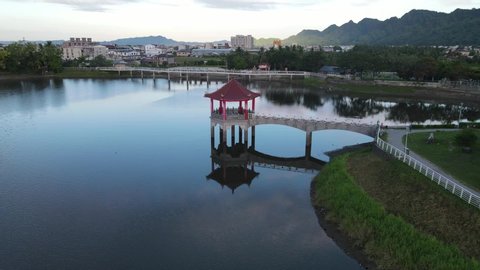 A famous scene called Meinong Lake located in the downtown in Kaohsiung, Taiwan.