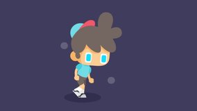 Cute boy flat character in running animation