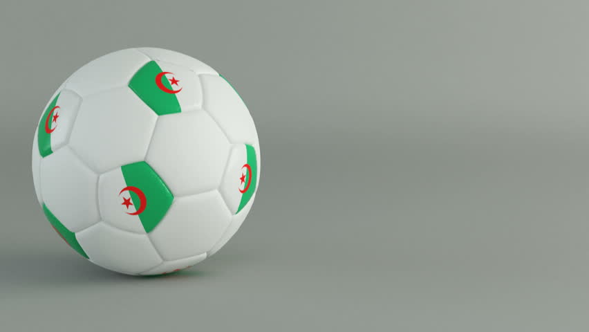 3D Render of spinning soccer ball with flag of Algeria